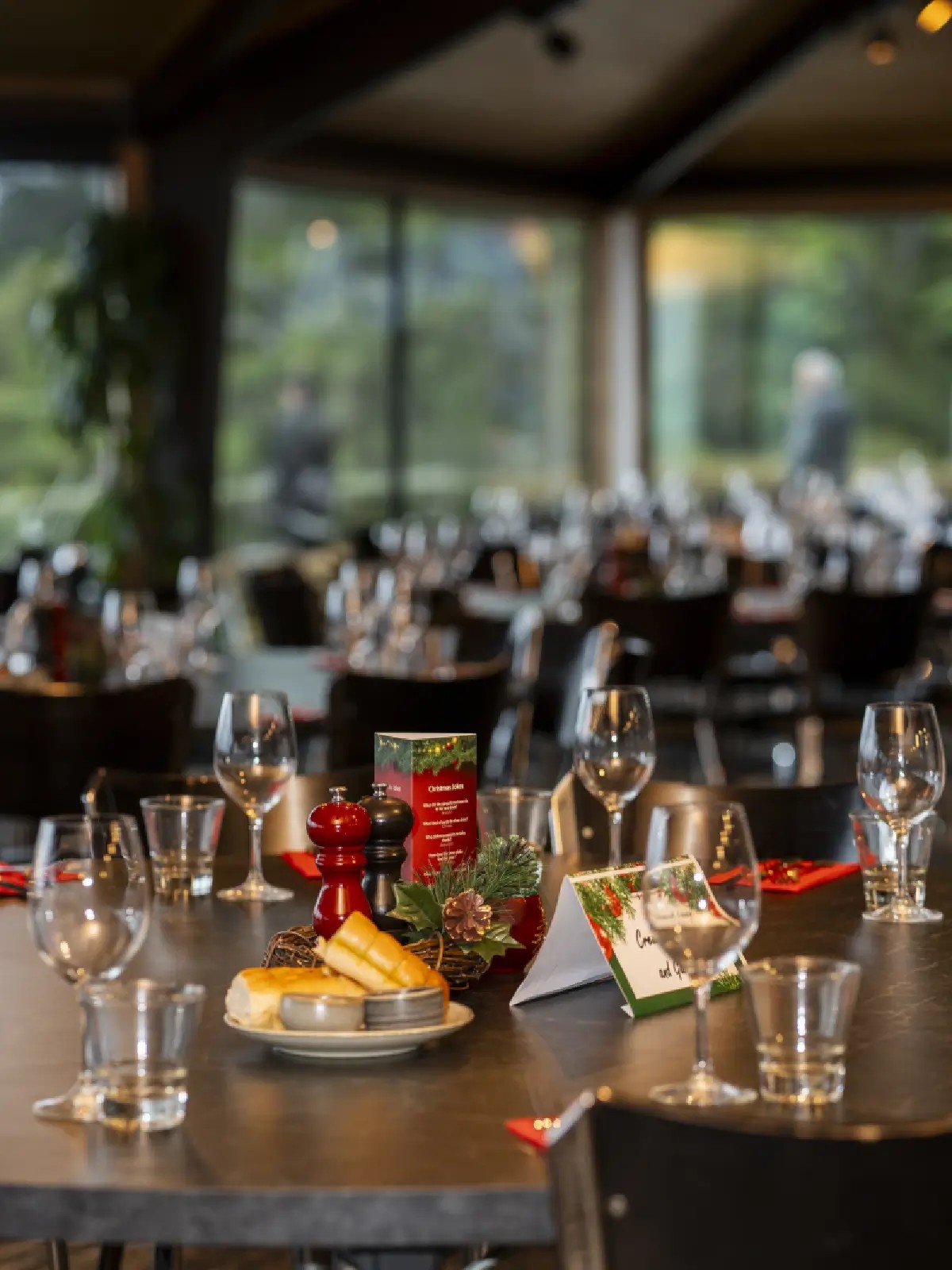 Christmas function table setting at Skyline Rotorua with festive décor and dining setup